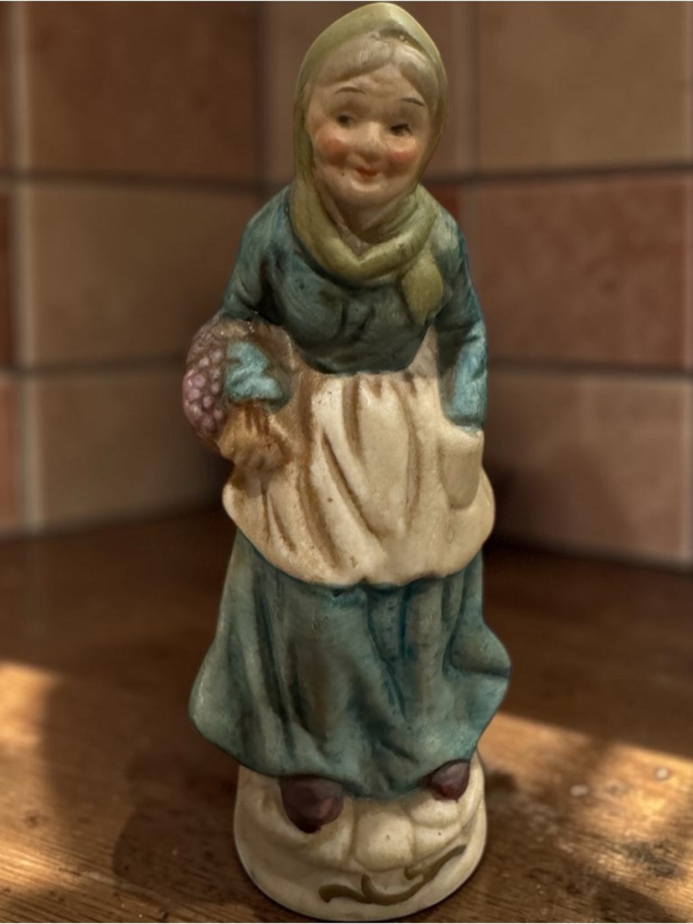 Hand-Painted Ceramic Figurine - Blue & Cream Woman